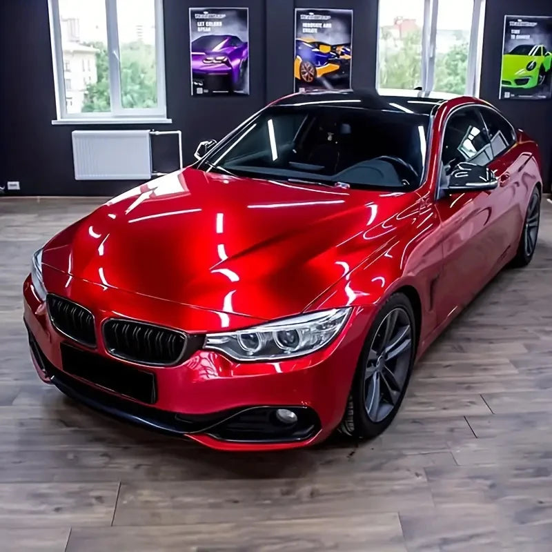 Premium Candy Gloss Metallic Red Vinyl Wrap Film Self