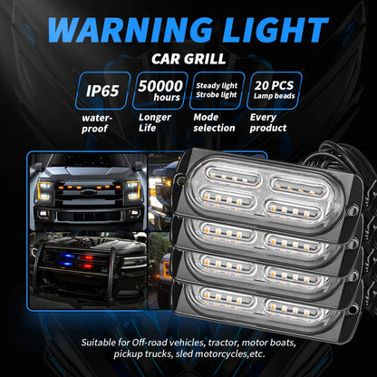 4PCS Set Grille Strobe Flash Signal Beacon Warning Side