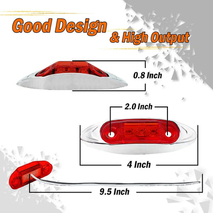 Fuleem 20PCS Red Side Marker Clearance Fish Chrome Van