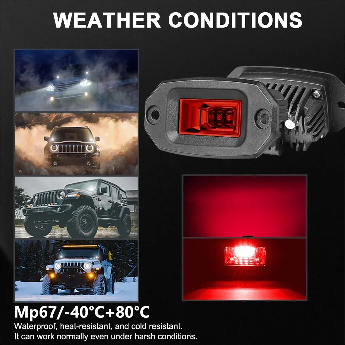 Red Inch Flush Mount Pod Off Road Driving Work