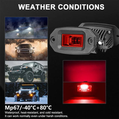Red Inch Flush Mount Pod Off Road Driving Work