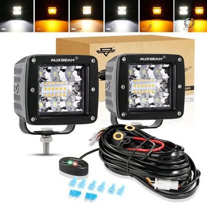 Auxbeam 3inch 72W Square Work Pod Dual Color Lighting
