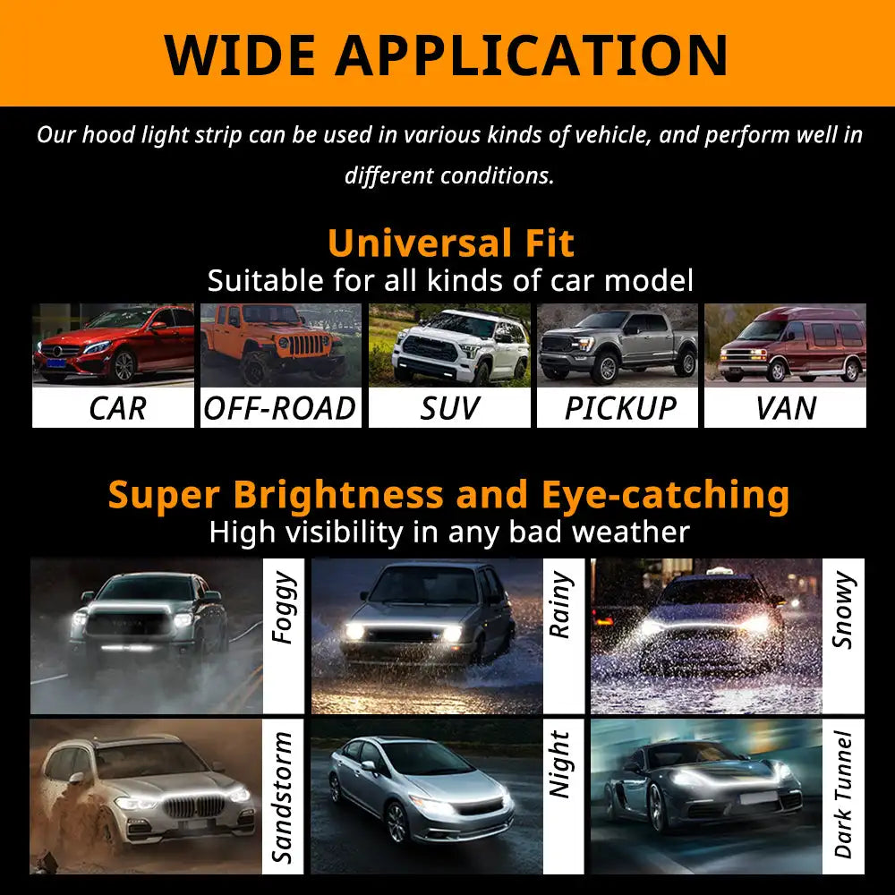 Inch White Dynamic Scan Truck Hood Strip Waterproof Silicone