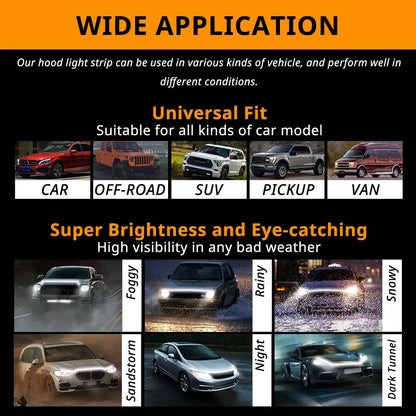 Inch White Dynamic Scan Truck Hood Strip Waterproof Silicone