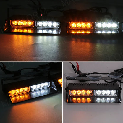 For Flash Warning Lamp Windshield Bar Strobe Beads Ywllow White