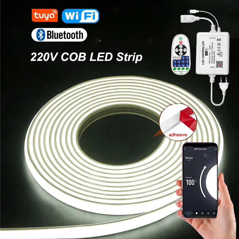For Outdoor Dimmable Cob Strip 220V 288leds M Tuya Wifi Bluetooth