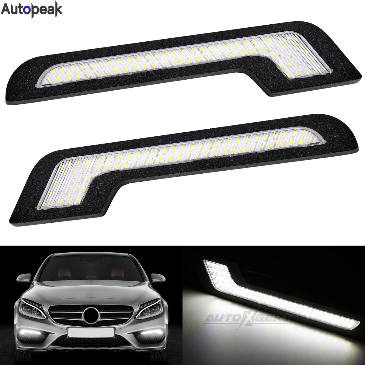 2X Daytime Running White l-shape Strips Smd Glass Lens