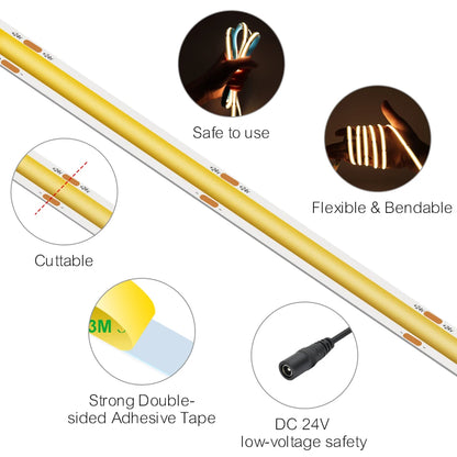 5M 10M Strip 12V 24V Cob Flexible Ribbon Dimmable
