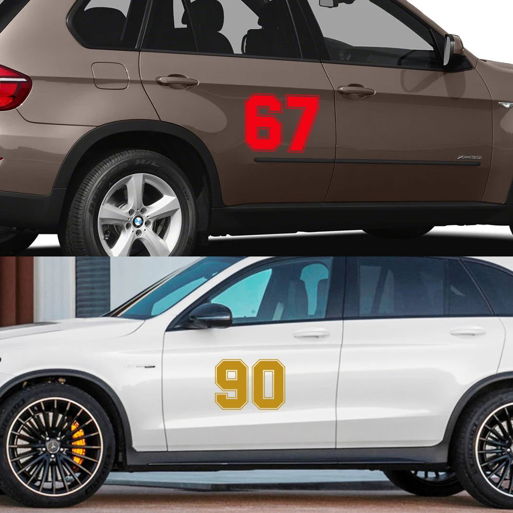 For 0 1 2 3 4 Side Door Custom Number Stickers Tuning Vinyl Film