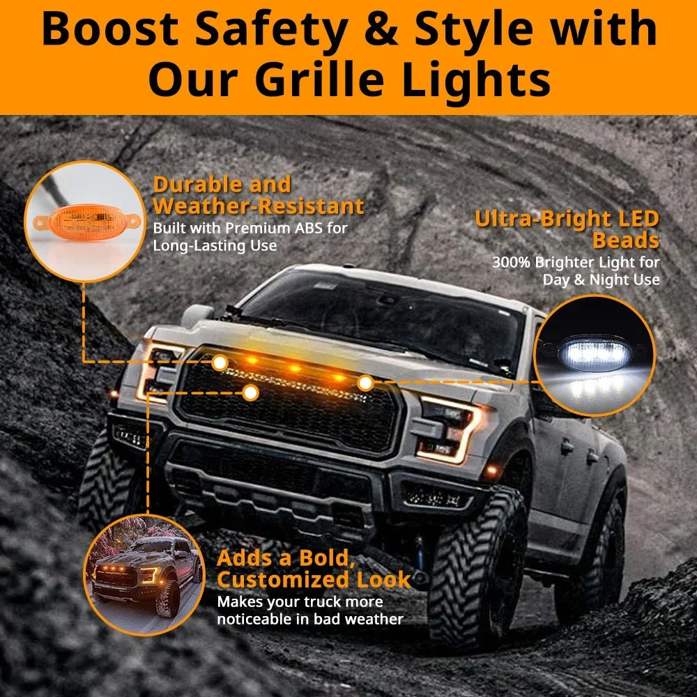Amber Marker Lamps Front Grille Trucks Suvs Pickup Black