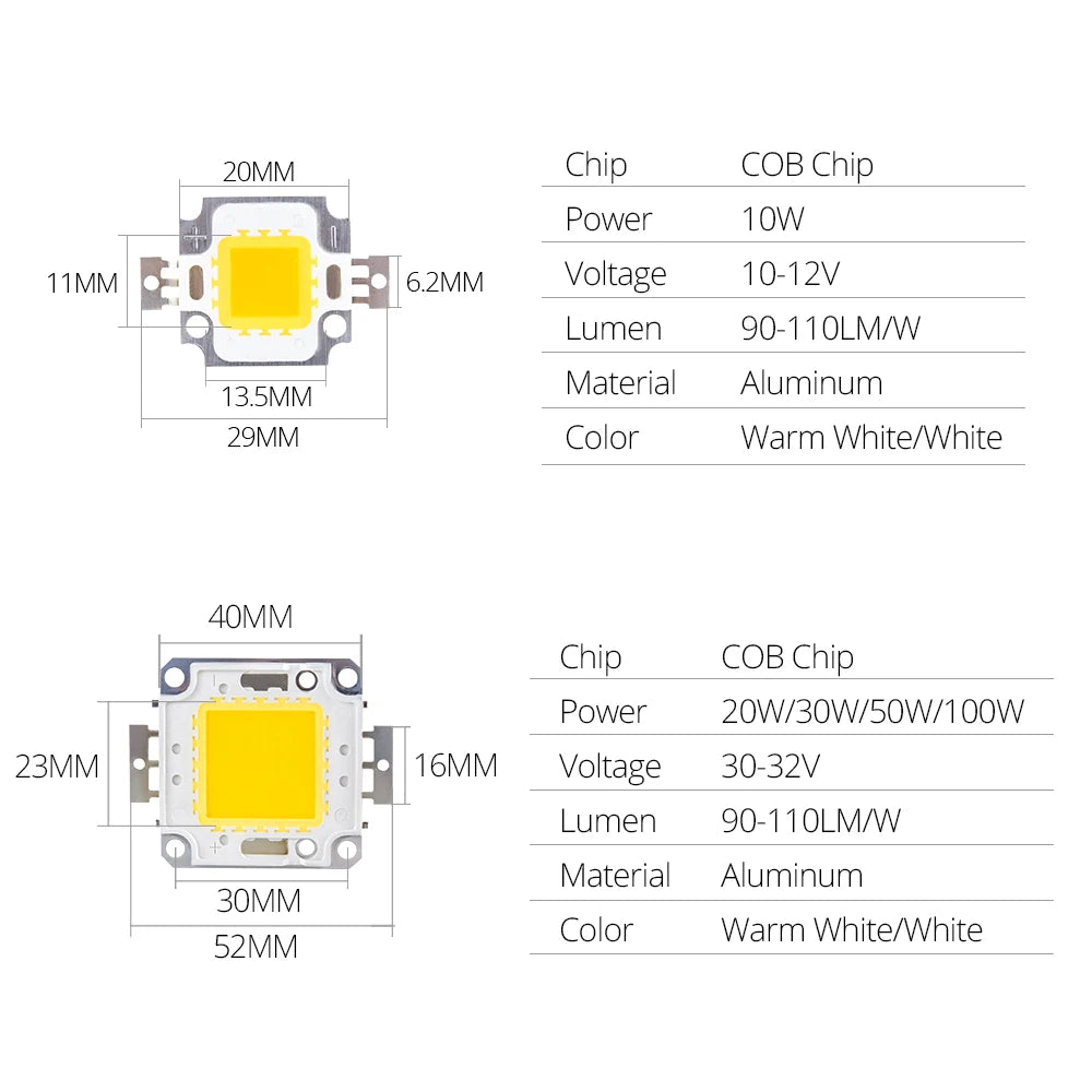 5PCS Lot 10W 20W 30W 50W 100W Cob Chip