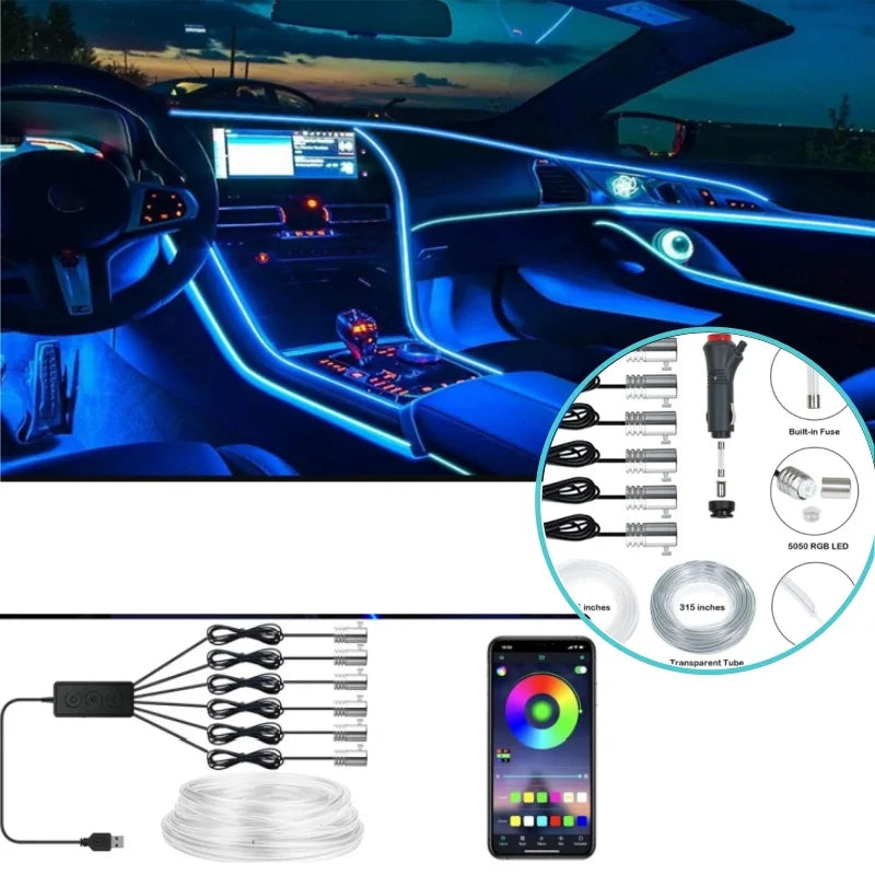 For Auto Atmosphere Interior Strip Flexible El Wire RGB Neon