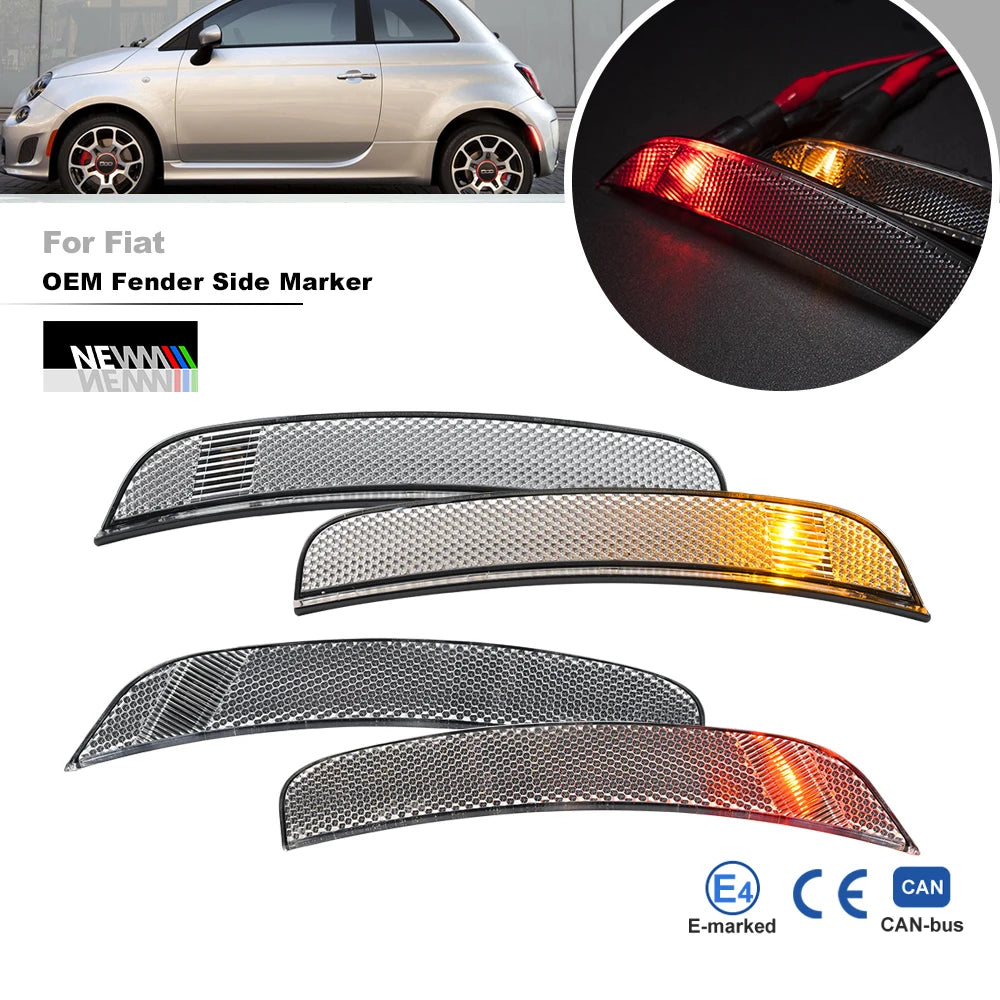 For Fiat 500 Sport 2012-2017 500E Fits 2013-2019 F R Amber Red