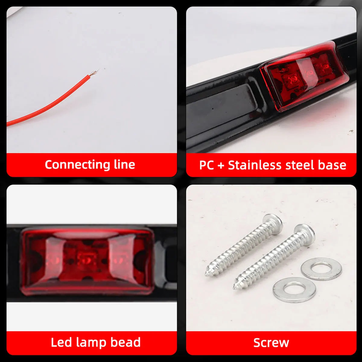 1PC 12V 9LED Side Marker Signal Bar Red Bracket