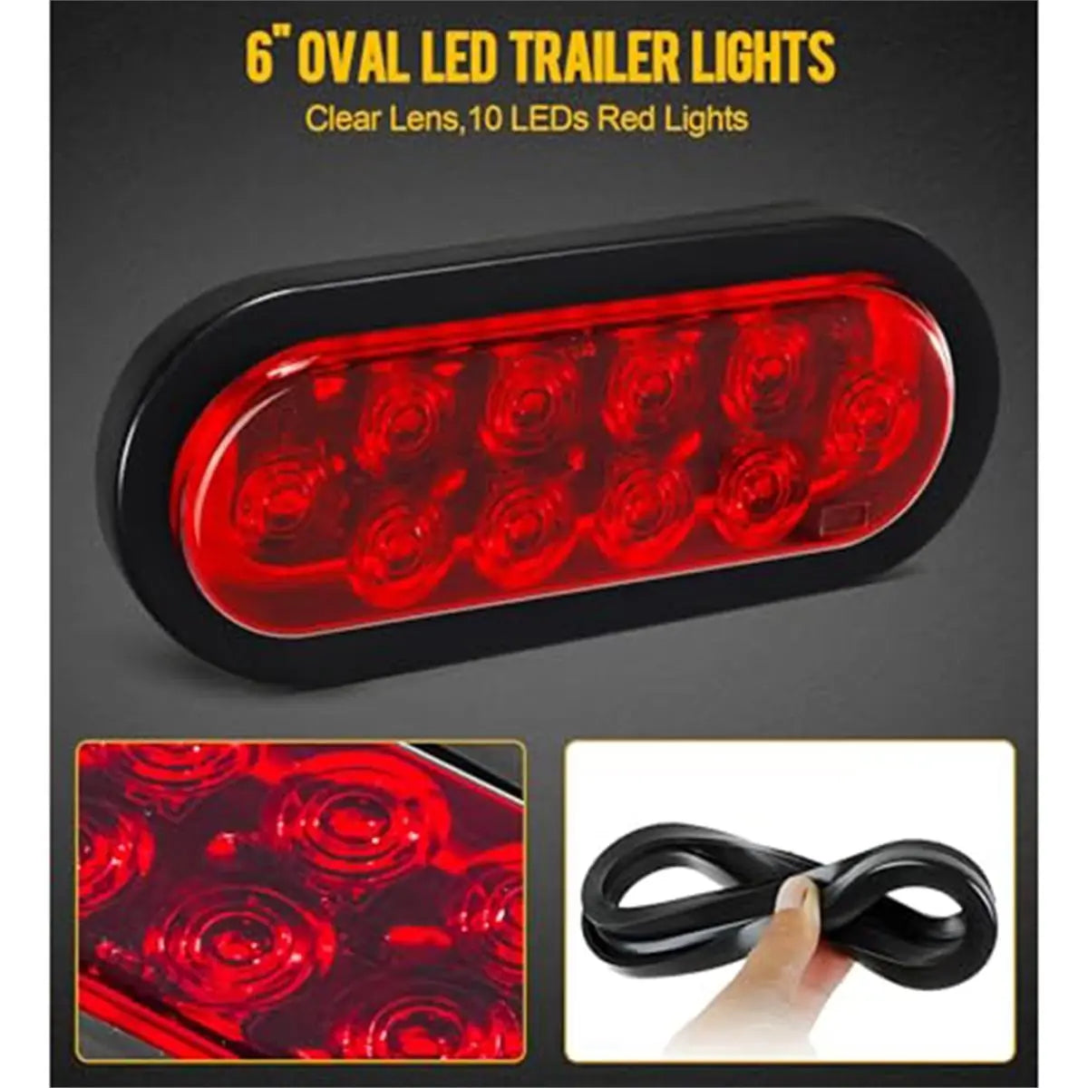 Compatible 4-piece Trailer Truck Sealed Red 6-inch Oval Stop