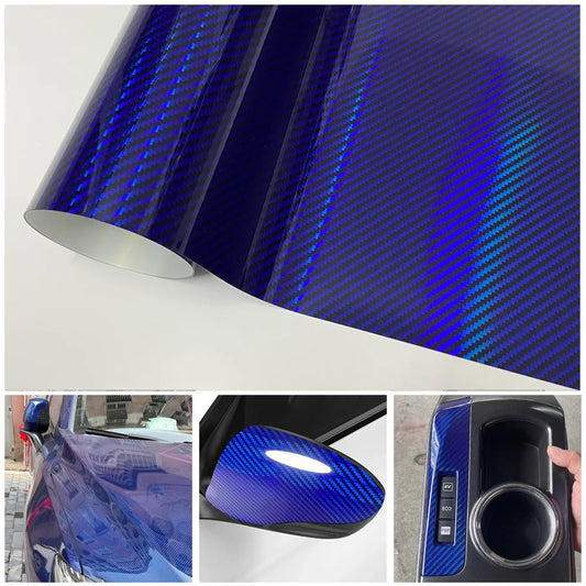 Laser Blue Carbon Fiber Sticker Glossy Holographic 3D