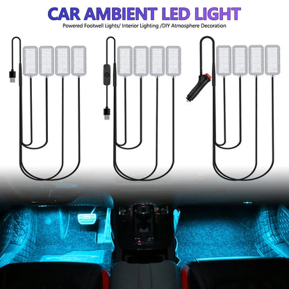 4PCS Ambient Kit USB Cigarette Lighter Powered Footwell Interior