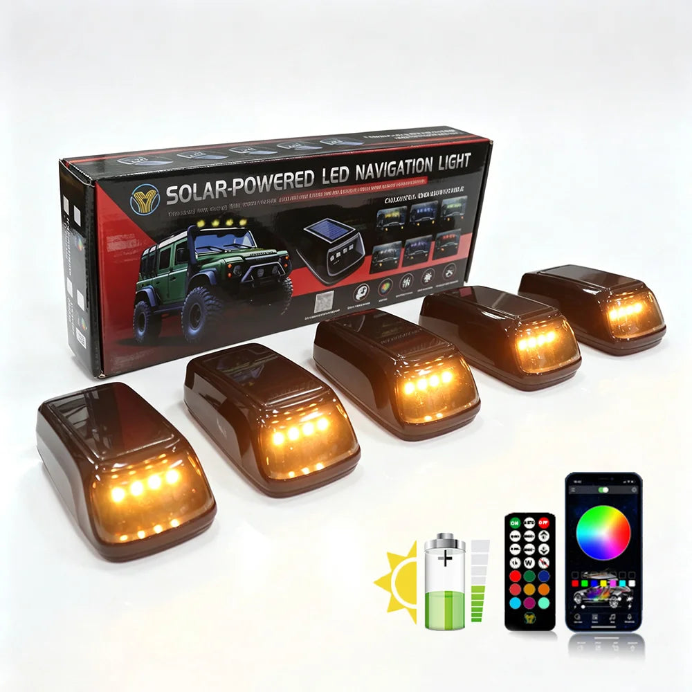 For Cab 5PCS RGB Solar Powered Truck Marker Vibration Sensor No