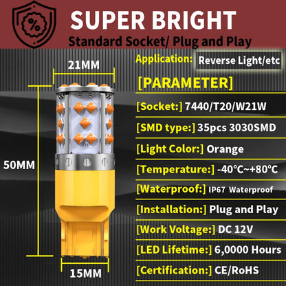 2PCS Super Bright T20 W21W wy21w 7440 7440NA Turn