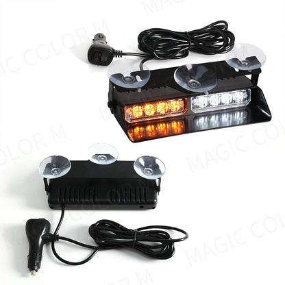 For Flash Warning Lamp Windshield Bar Strobe Beads Ywllow White