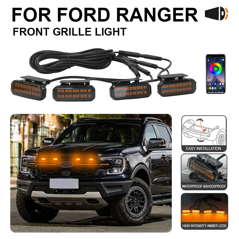 For Ford Ranger Models Center Front Grille Single Color Snap