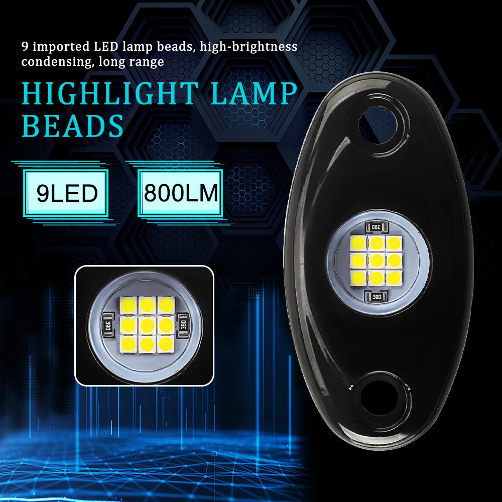 For Offroad 4PCS 9LED Rock Side Kit Atmosphere Truck SUV ATV