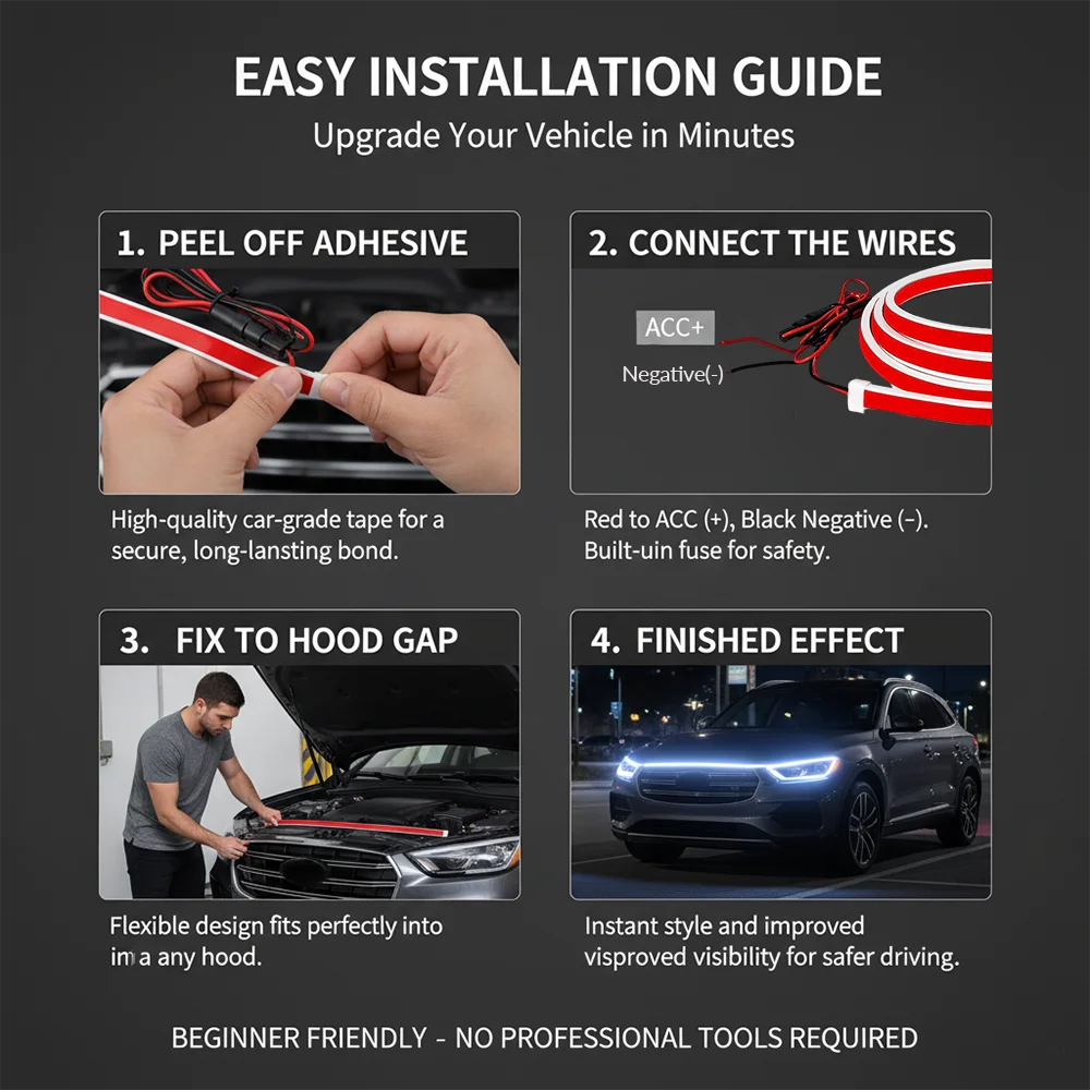 Daytime Running Strip 12V Exterior Hood Dynamic Scan Startup