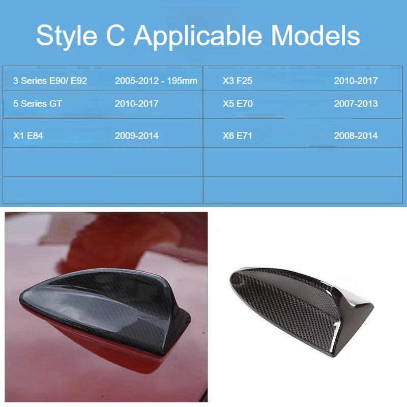 AutoGlim Premium 3D Dry Carbon Fiber Shark Fin Antenna Cover for BMW - compatibility chart
